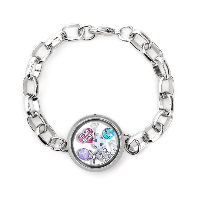 Stainless Steel Circle Rhinestone Floating Locket Bracelet with Choice –  BestGift247